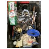 15 gallon tote with plumbing products and snake