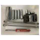 assorted Mac sockets, wrenches and screwdriver