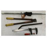 pry bar, bolt cutters, clamps