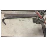 pry bar, bottle jack, squares and metal rule