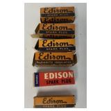 6 Edison Sparkplug boxes w/5 sparkplugs