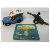 friction MP Jeep, tin cannon and car in package