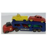 Japanese tin friction car carrier w/ 4 Allied cars