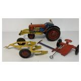 Marx tin tractor with plow and mower