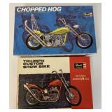 2 Revell motorcycle model kits partially assembled