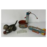 Ohio Art water pump, wind-up cat, Space Ranger