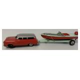 Japanese tin friction station wagon w/trailer+ boa