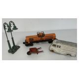 Lionel train car + lamp posts, White Horse van &