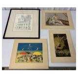 4 pieces of artwork, most are prints