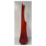 Tall Mid Century Modern Red Swung Glass Vase