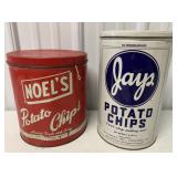 Lot of 2 Potato Chip Tins--Noel