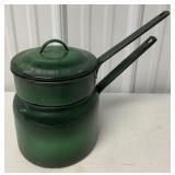 Green Enamel Double Boiler Kettle 7"