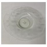 hand blown wide rimmed etched glass bowl