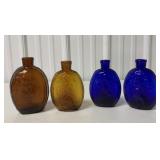 4 glass flasks, largest marked Albany glassworks