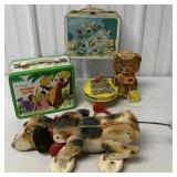 4 Walt Disney Lunch Boxes and Fisher Price toys