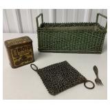 chain mail cleaning pad, Oboid tobacco tin, Peter