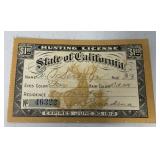 1911-1912 California Hunting license