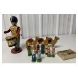 J. Chein tin wind-up drummer & wooden Nativity