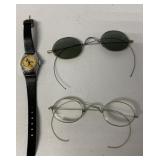 U.S. Time Mickey Mouse watch + 2 pair glasses
