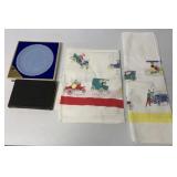 Automobile tablecloths, Fenton Liberty dish and