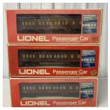 3 Lionel O-gauge passenger cars in boxes