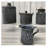 (4) Graniteware pcs-Pail/Flask/Meaasuring Cup