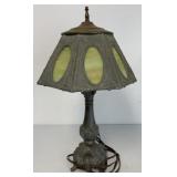 metal lamp with slag glass shade