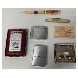 advertising lighters, pencil and knife +Evans flin