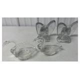 glass eagle bookends &glass swan dishes