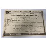 Stewartstown Railroad Co. of PA stock certificate