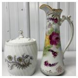 (2) Pcs-Porcelain Pitcher/Bowl w/ Lid