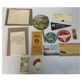 box lot of ephemera; fan, roller skating stickers,