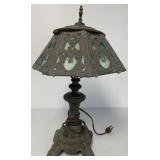 metal lamp with slag glass shade
