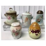 (5) Ceramic/Porcelain pcs-Shakers/Jars w/ Lids