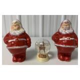 2 paper mache Santas and Rudolph Snow globe
