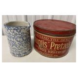 Sturgis Pretzels Tin and Ceramic Pitcher