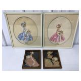 (4) Framed Ribbon Art Victorian Ladies