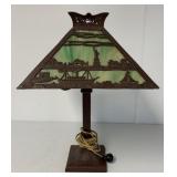 metal and slag glass lamp w/ Statue of Liberty