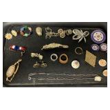 Harvel gold filled ladies watch, pins, ear rings a