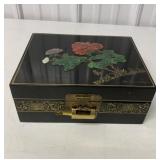 black lacquered jade jewelry box with contents