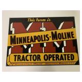 Minneapolis-Moline Tractor Operated Metal Sign