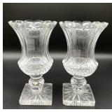 2 footed glass vases