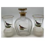 hand painted pheasants decanter & glasses