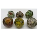 6 art glass pencil holder paperweights
