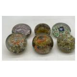 6 art glass paperweights