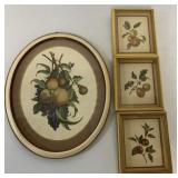 4 framed fruit prints