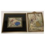 two framed fabric scenes