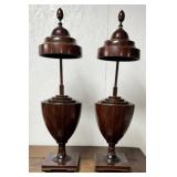 matching pair of inlaid wooden cutlery urns