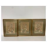 (3) Framed Chinese Bird and Flower Watercolors