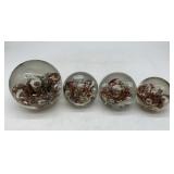 4 art glass paperweights